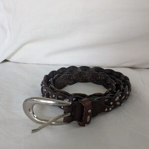 Vintage leather braided belt with silver studs.